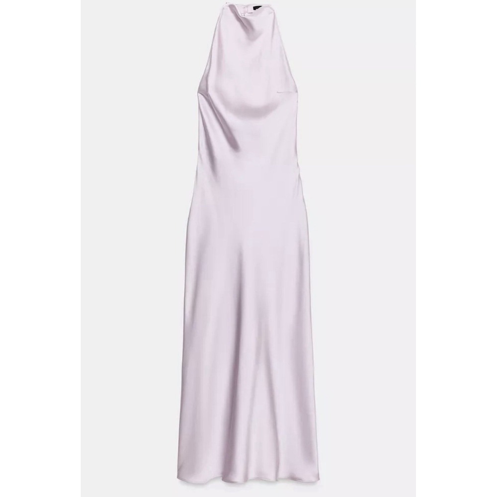Zara Lilac Midi Satin Effect Dress Open Back Wedding Guest Grecian Purple Summer